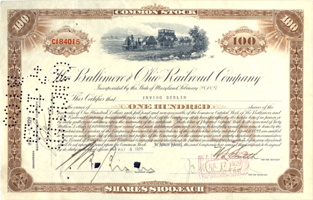 «Irving Berlin signed stock»